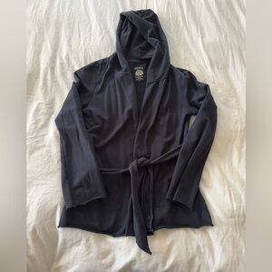 Lucky Brand Navy Hooded Cardigan with Belt & Pcokets size L.